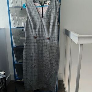 Gray Plaid Ted Baker Sleeveless Dress